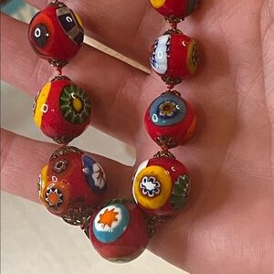 Vintage Venetian Murano Millefiori glass Graduated Necklace hand knotted